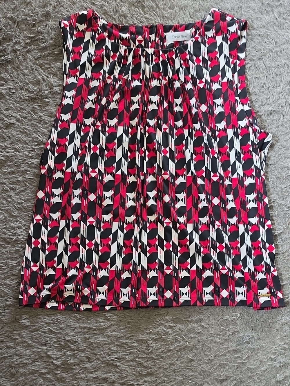 NWT Sz 1X Calvin Klein Red, Black & White Geometric Print Women's Tank Top